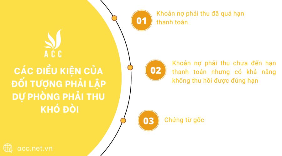 Các điều kiện của đối tượng phải lập dự phòng phải thu khó đòi