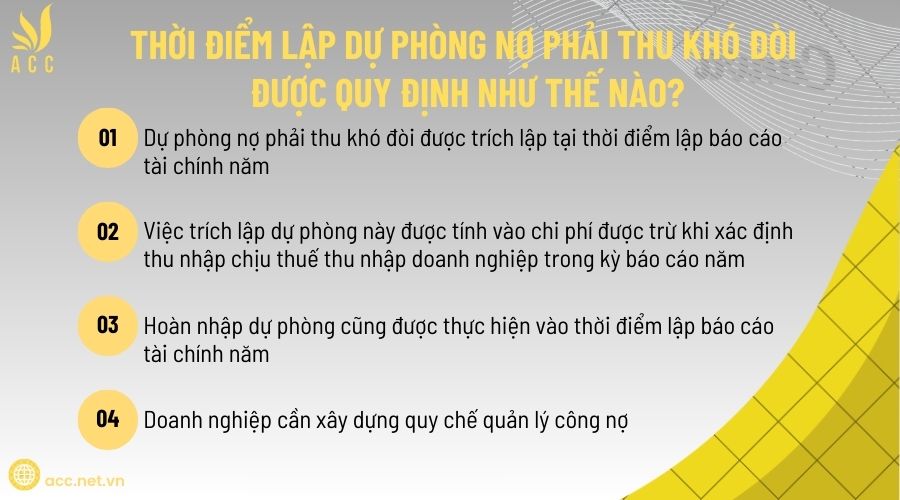 Thời điểm lập dự phòng nợ phải thu khó đòi được quy định như thế nào