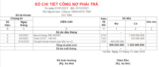 mẫu sổ chi tiết ghi công nợ phải trả