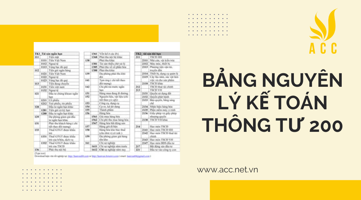 Bảng nguyên lý kế toán thông tư 200