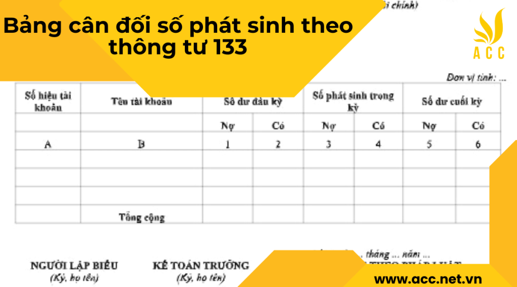 Bảng cân đối số phát sinh theo thông tư 133