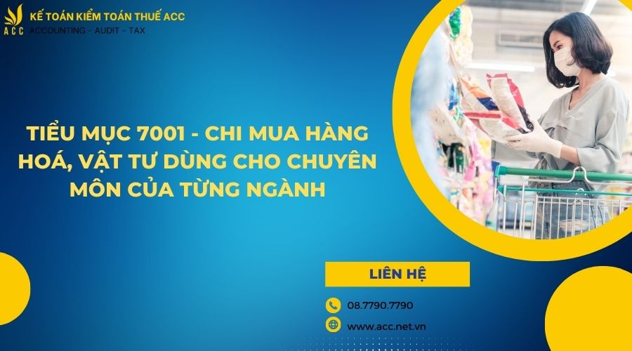 Tiểu mục 7001 - Chi mua hàng hoá, vật tư dùng cho chuyên môn của từng ngành 