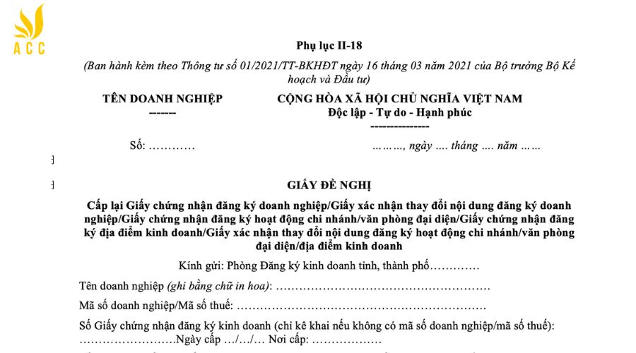 Mẫu đơn báo mất giấy phép kinh doanh 2